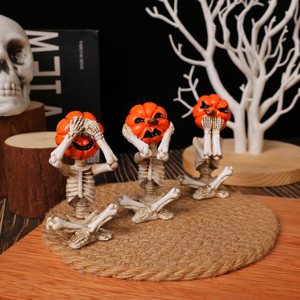 Pumpkin Head Skull Doll Ornaments Home Halloween Layout Props - Velora