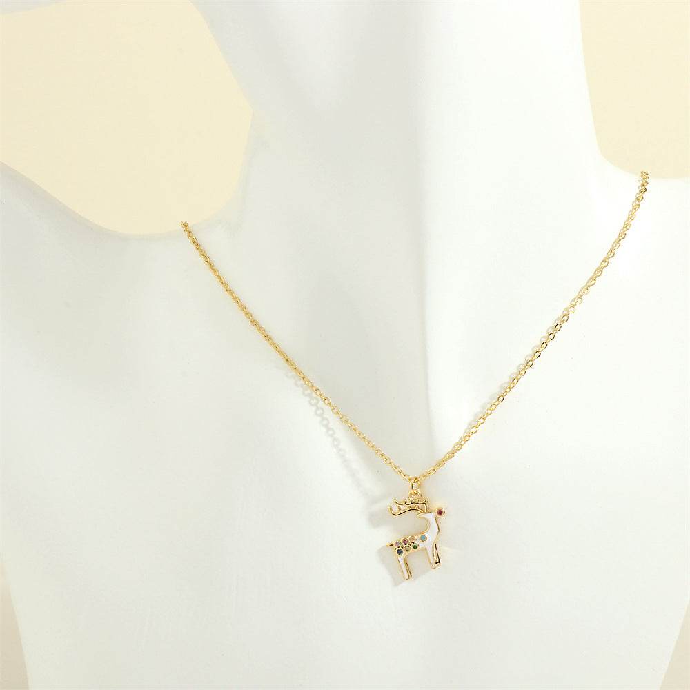 Christmas Tree Santa Claus Elk Snowman Oil-drop Necklace With Colored Rhinestones Ins Festival Clavicle Chain Necklace For Women Jewelry - Velora