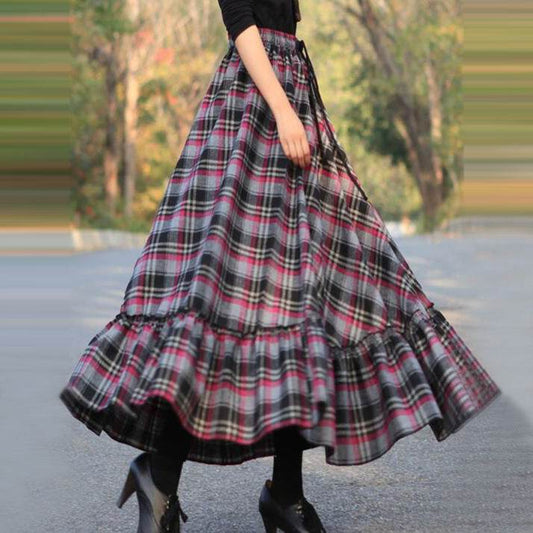 Sweet Plaid Midi Maxi Skirt For Women - Velora