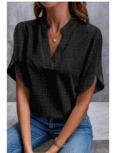 Summer Short-sleeved Chiffon Shirt New V-neck Shirt Women's Casual Versatile Clothing - Velora