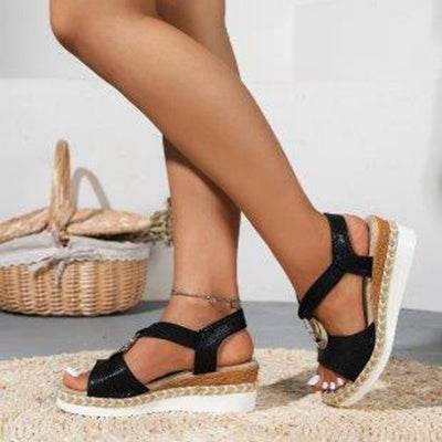 Women's Peep Toe Serpentine Wedges Sandals With Circle Design Casual Summer Shoes - Velora