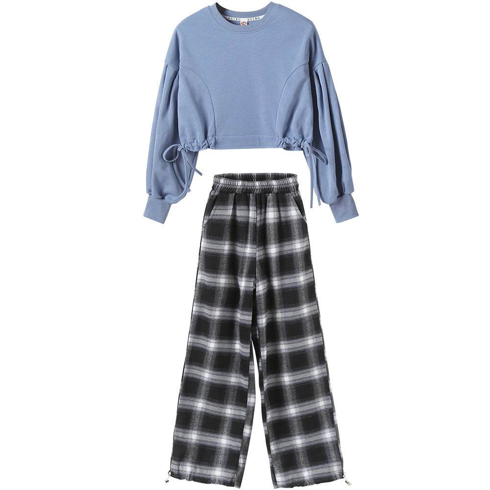 Girls' Suits Western Style Korean Children's Clothing Trendy Plaid Trousers Big Kids - Velora
