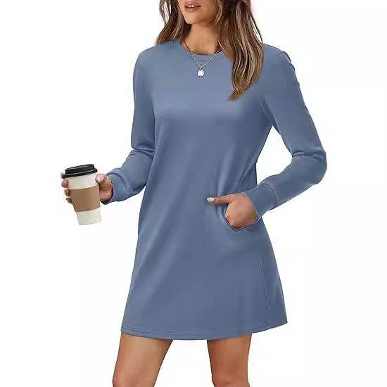 Back Fold Pocket Long Sleeve Sweater Dress - Velora