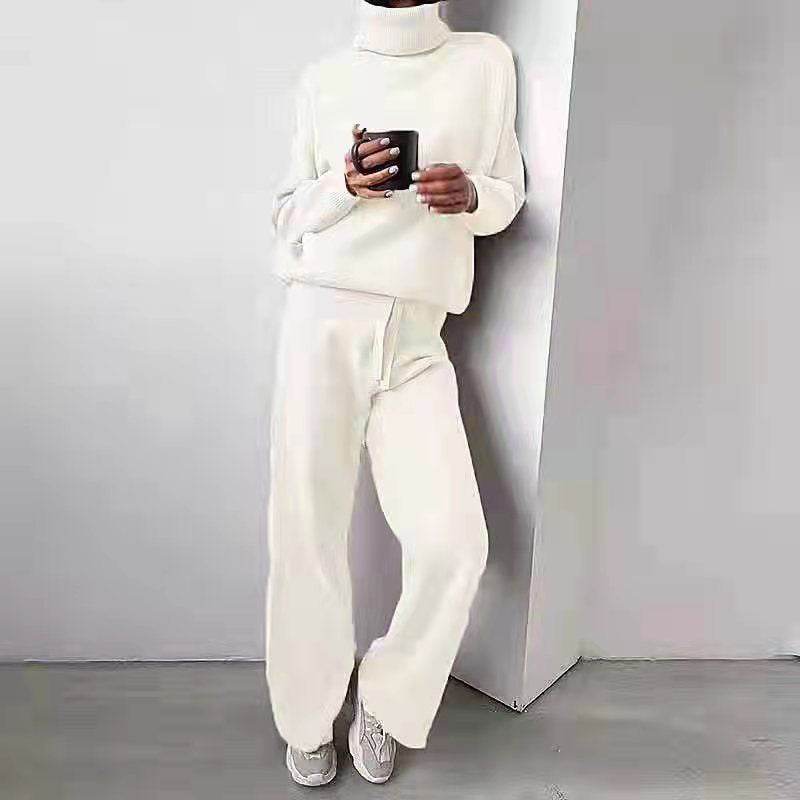 Casual Fashion Suits For Women Turtleneck Sweater And Drawstring Straight Pants - Velora