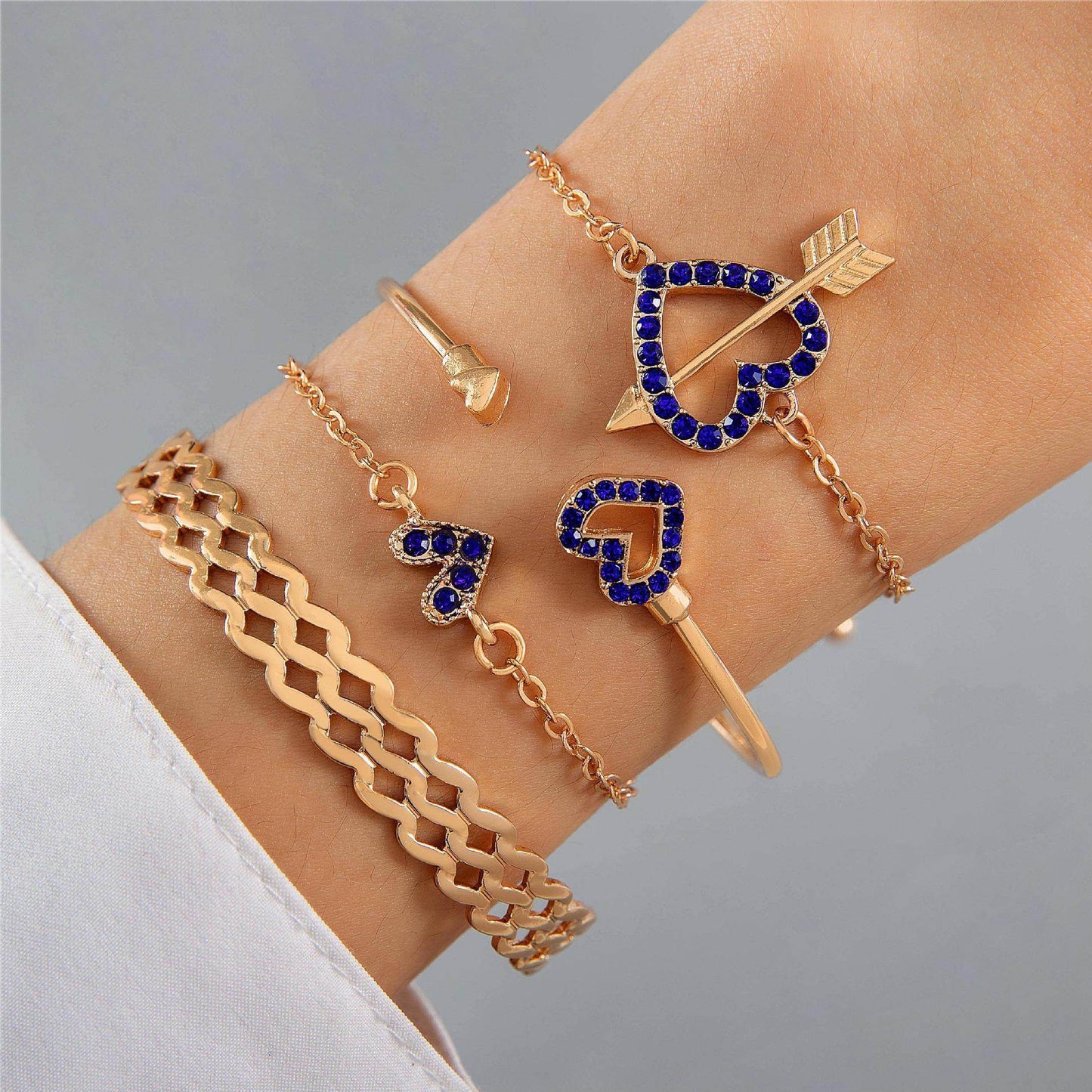 4pcs Blue Flower Love Butterfly Bracelet Set With Rhinestones Design Valentines Day - Velora