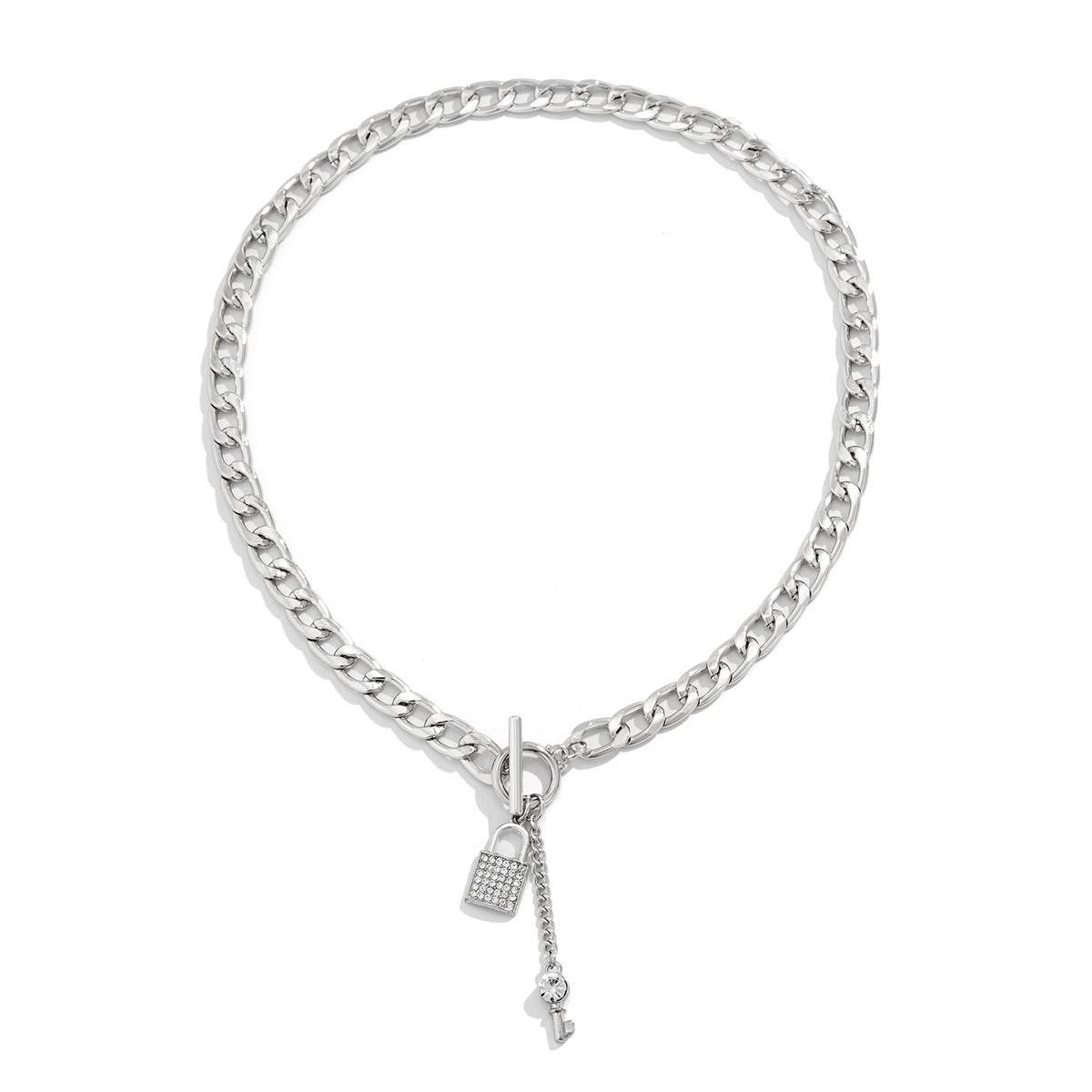 Thick Chain With Shiny Lock And Key Pendant Necklace For Women Trendy Ladies Accessories On The Neck Fashion Jewelry Female - Velora