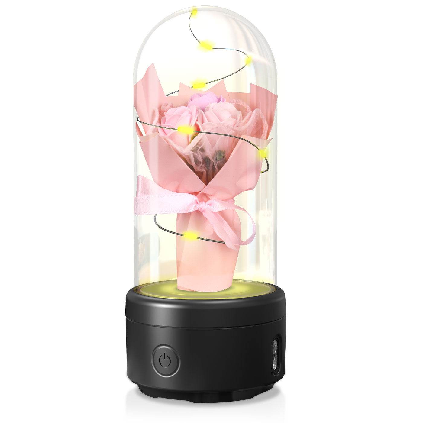 Creative 2 In 1 Bouquet LED Light And Bluetooth-compatible Speaker Mother's Day Gift Rose Luminous Night Light Ornament In Glass Cover - Velora