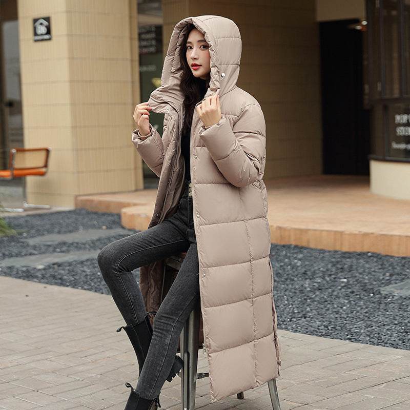 Women's Super Long Down Jacket Winter Puffer Thick Coat Black Red Hooded Zipper Keep Warm Fall Winter Casual Clothes - Velora