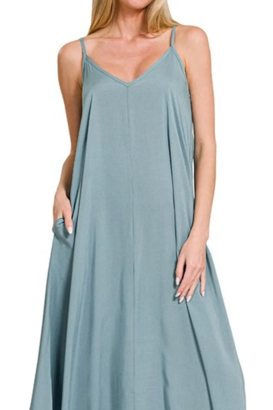 Zenana Woven Arc Hem Cami Dress With Flowy Pockets - Velora