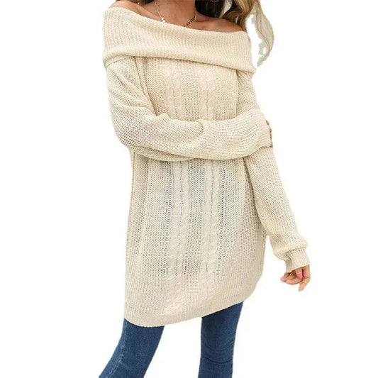 Lapel Loose Off shoulder Winter Knitted Tunic top - Velora
