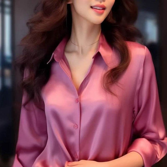 Professional Office Business Retro Unique Chic Satin Silk Blouse shirt Top for women - Velora