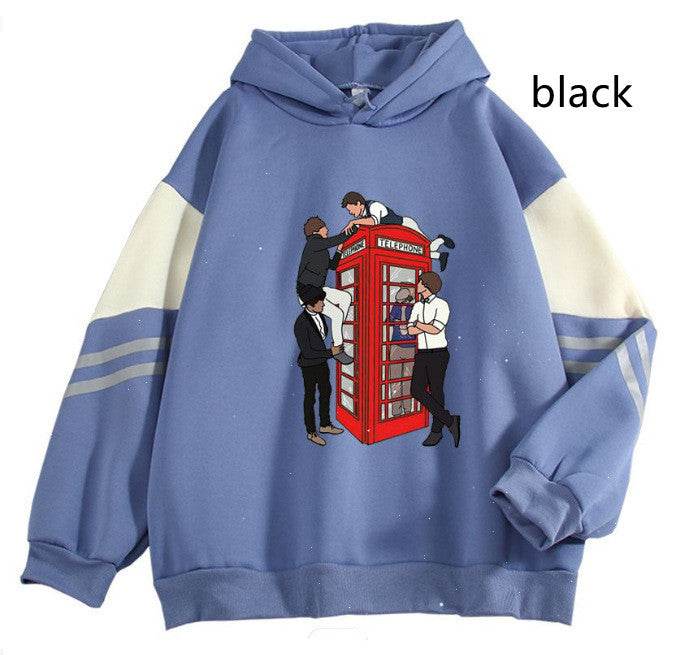 New Cartoon Anime Long Sleeve Casual Loose Contrast Color Hoodie - Velora