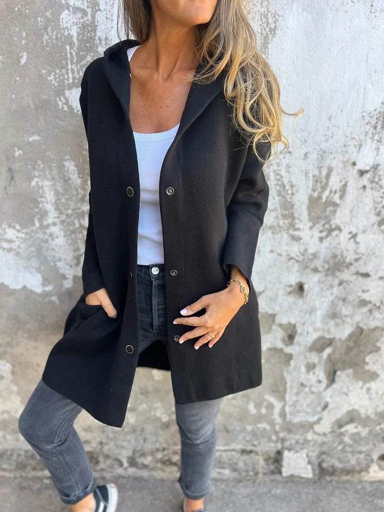 Casual Hooded Single-Breasted Cardigan Fashion Loose Solid Color Jacket Spring And Autumn Women's Clothing - Velora