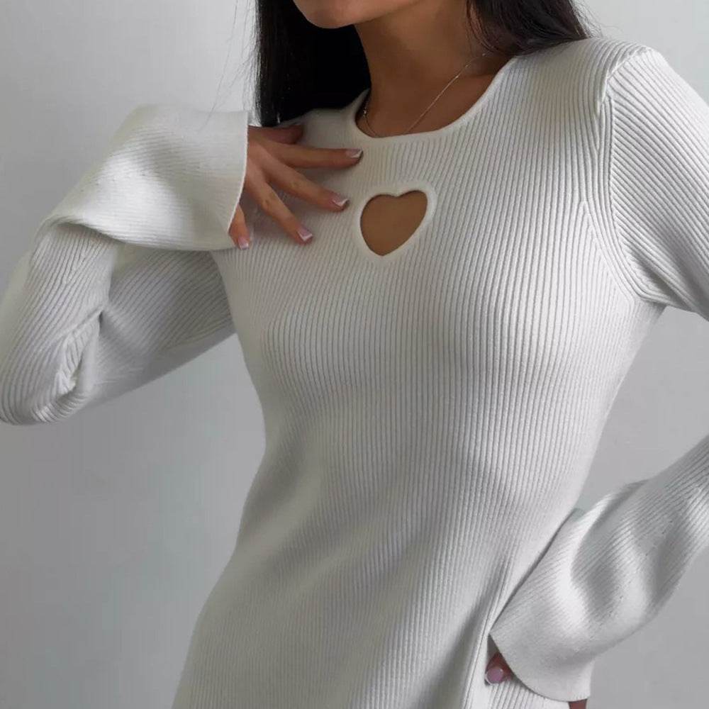 Women's Round Neck Hollow-out Love-shape Print Dress Design Tight Waist - Velora