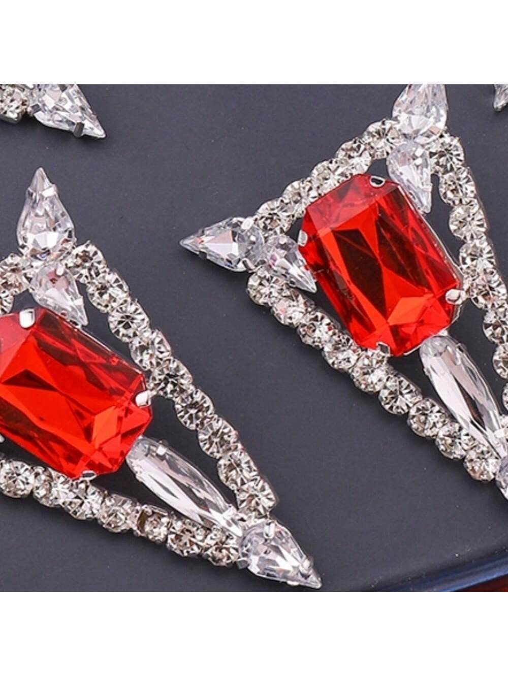 Multi-colored Exaggerated Rhinestones Triangle Jewel Earrings - Velora