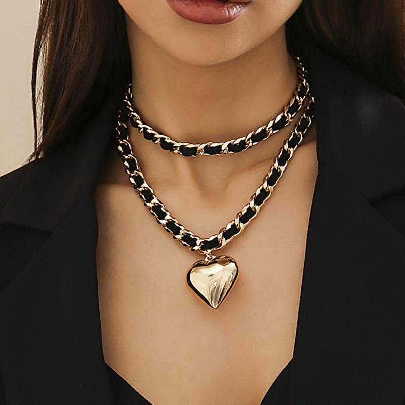 Big Love Double-layer Chains Design Necklace Women Street Punk Style Necklace Fashion Jewelry - Velora