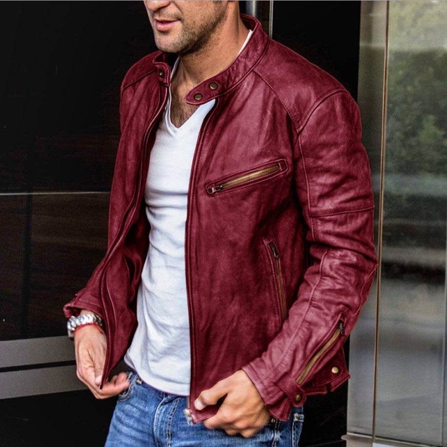 Fall Winter Men PU Leather Stand Collar Punk - Velora