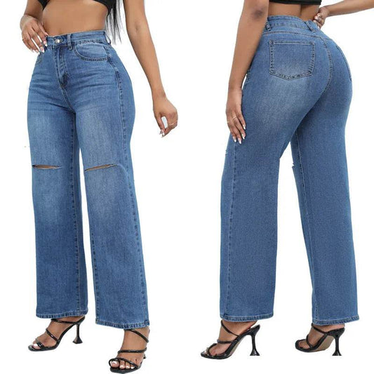 Elegant Ripped Wide-leg Baggy Jeans Pant Women - Velora