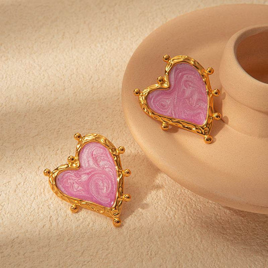 Sweet Magic Purple Love Stainless Steel Retro Fashion Ear Studs Girl Beautiful Love Jewelry Earrings For Women - Velora