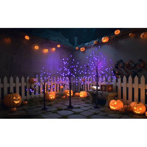 3 Pac Halloween Spooky Tree With Purple Lights, 4FT 5FT And 6FT, Lighted Black Tree For Halloween Decoration - Velora