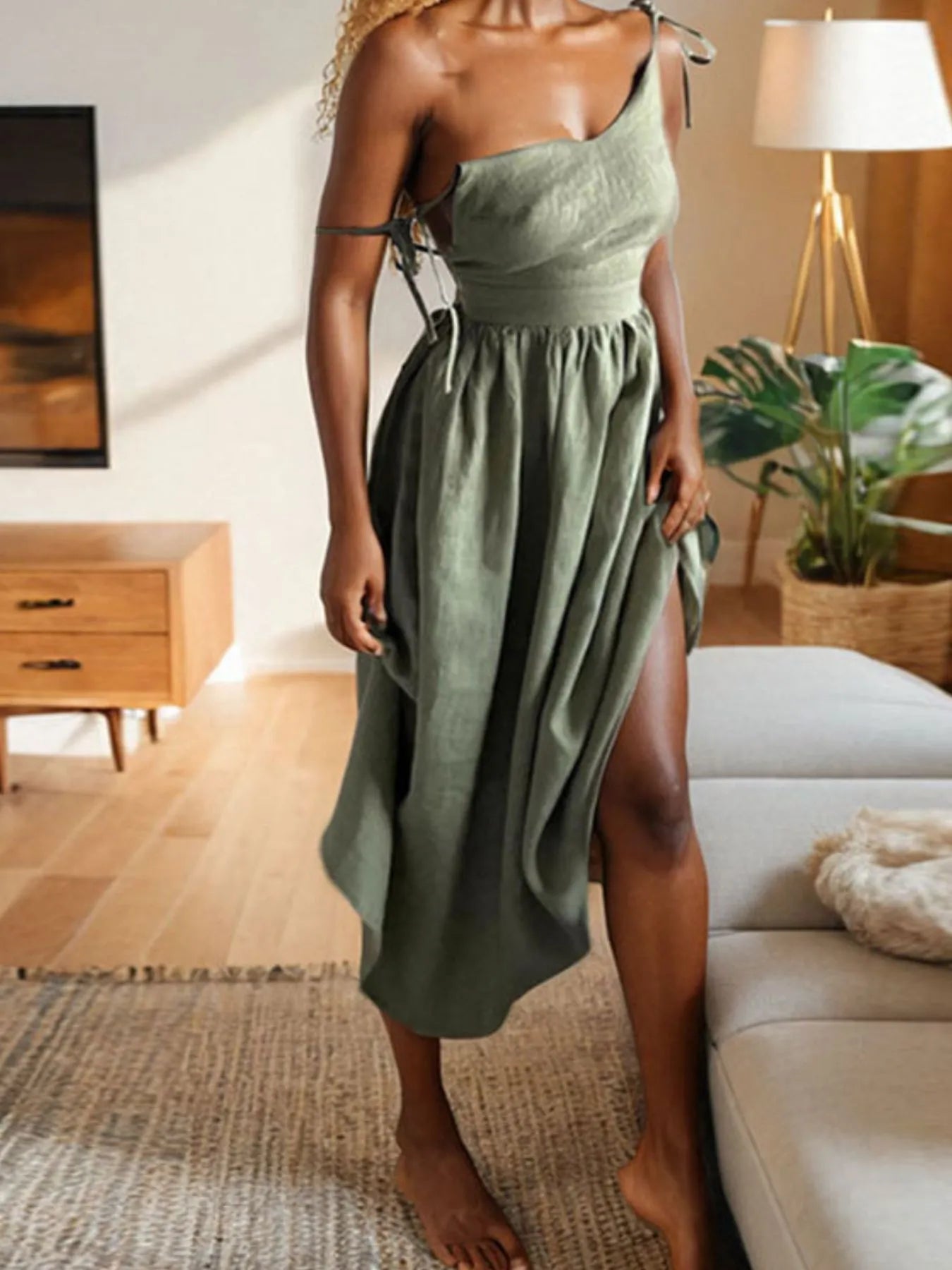 V-Neck Tie Shoulder Maxi Dress - Velora