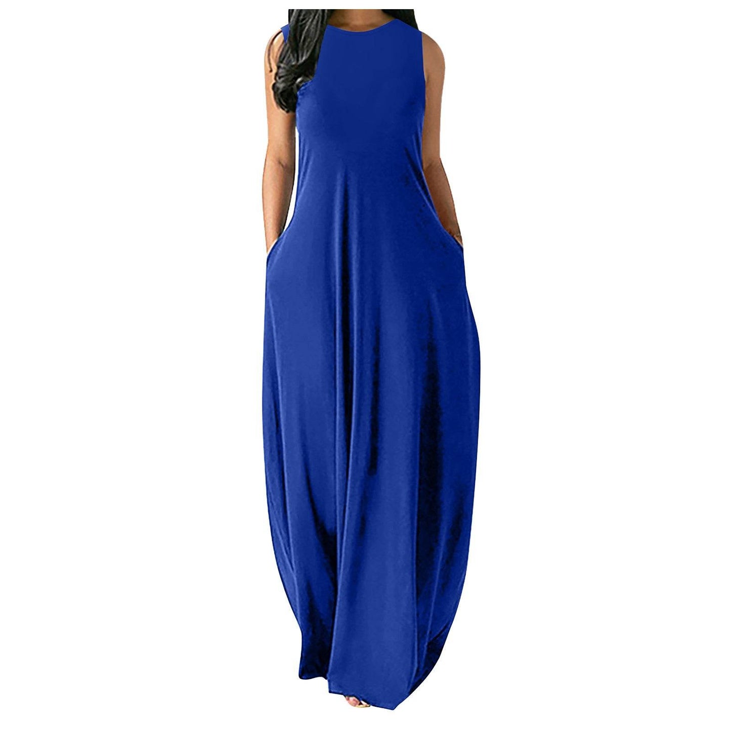 Women's Summer New Style Long Slim Slimming Solid Color Stitching Sleeveless Vest Dress - Velora