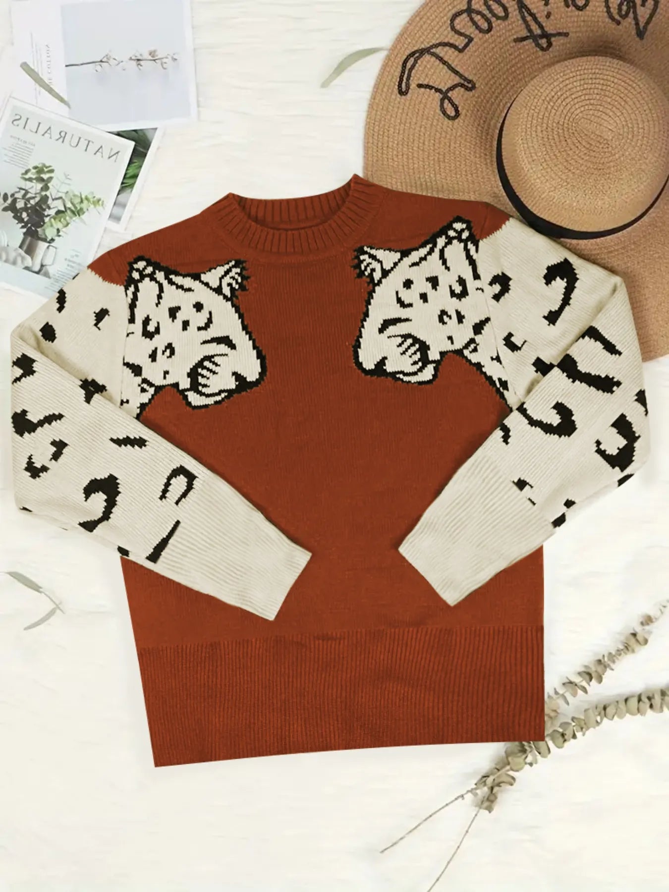 Leopard Round Neck Sweater - Velora