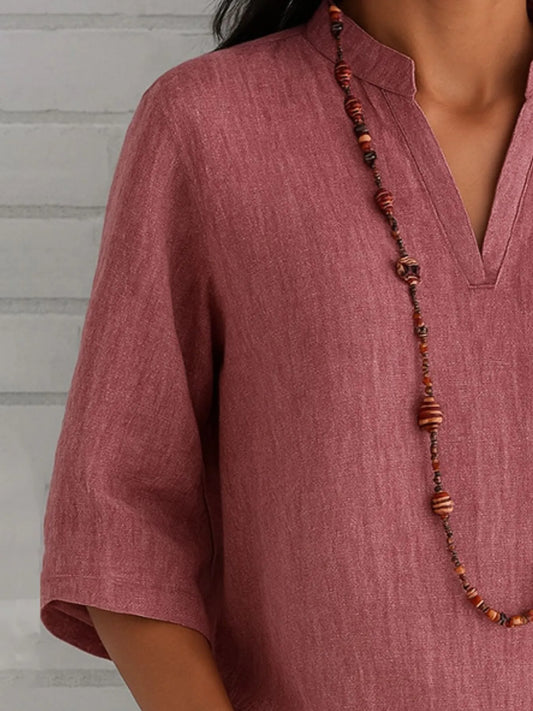 Full Size Notched Three-Quarter Sleeves Blouse Plus Size - Velora