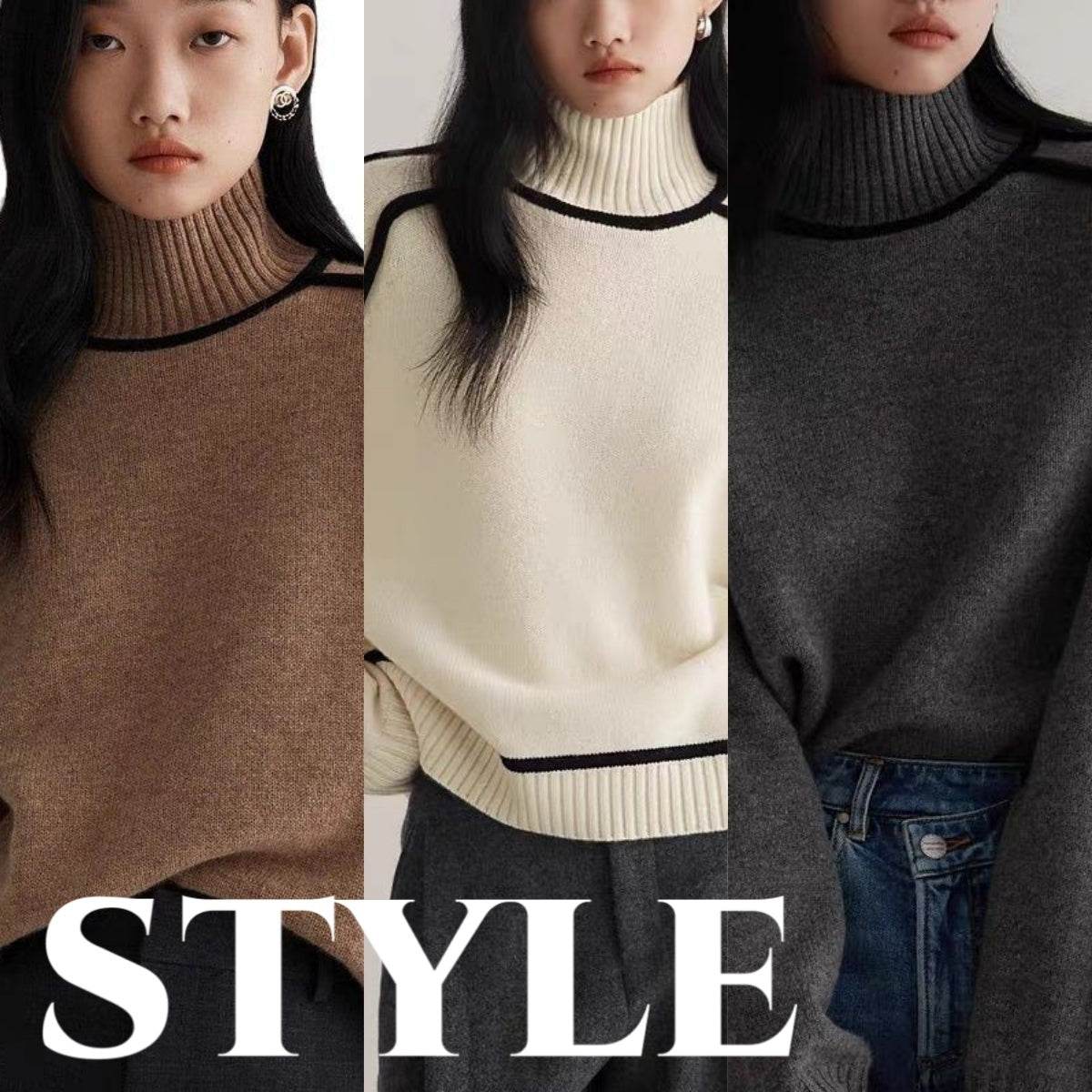 Autumn And Winter Half Turtleneck Three-dimensional Casual Loose Pullover Knitted Sweater Fashion Knit Top Outerwear - Velora