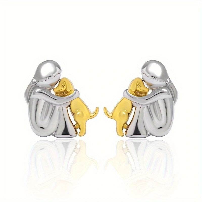Fashion Jewelry Little Girl And Dog Hug Ear Studs - Velora