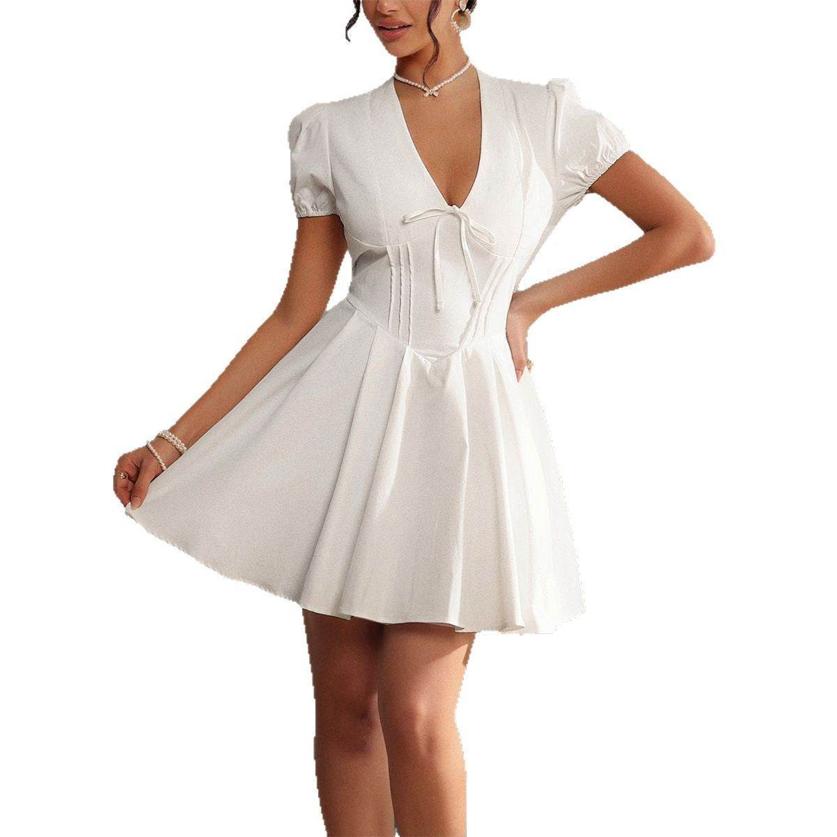 Fashion Ladies Puff Sleeve Holiday Dress - Velora