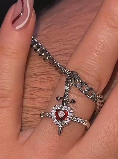 Gothic Punk One Arrow Through The Heart Creative Two Color Couple Necklace Red Rhinestone Heart Dagger Necklace Good Friend Gift Fashion Jewelry - Velora