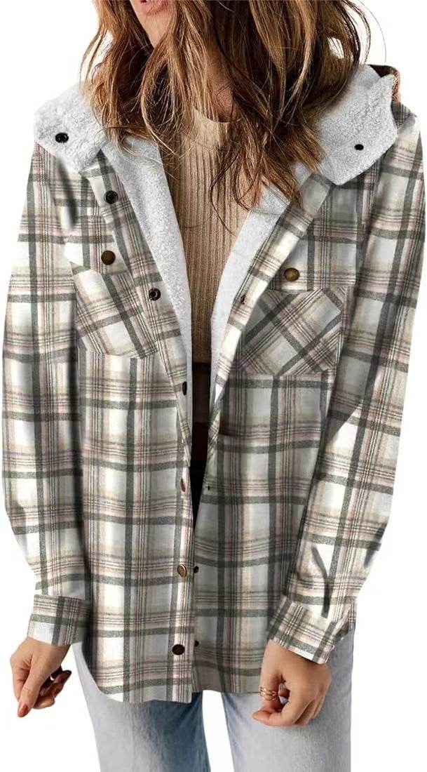Casual Plaid Hooded Woolen Coat Thickened Fleece-lined Warm Jacket - Velora
