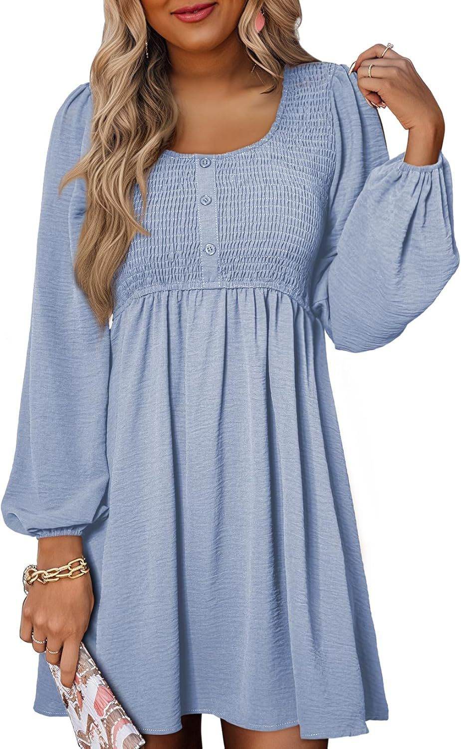 Long Sleeve High Waist A- Line Mini Dress - Velora