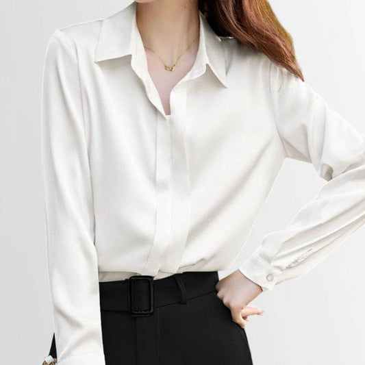 Spring Chic Commuter Satin Shirt - Velora