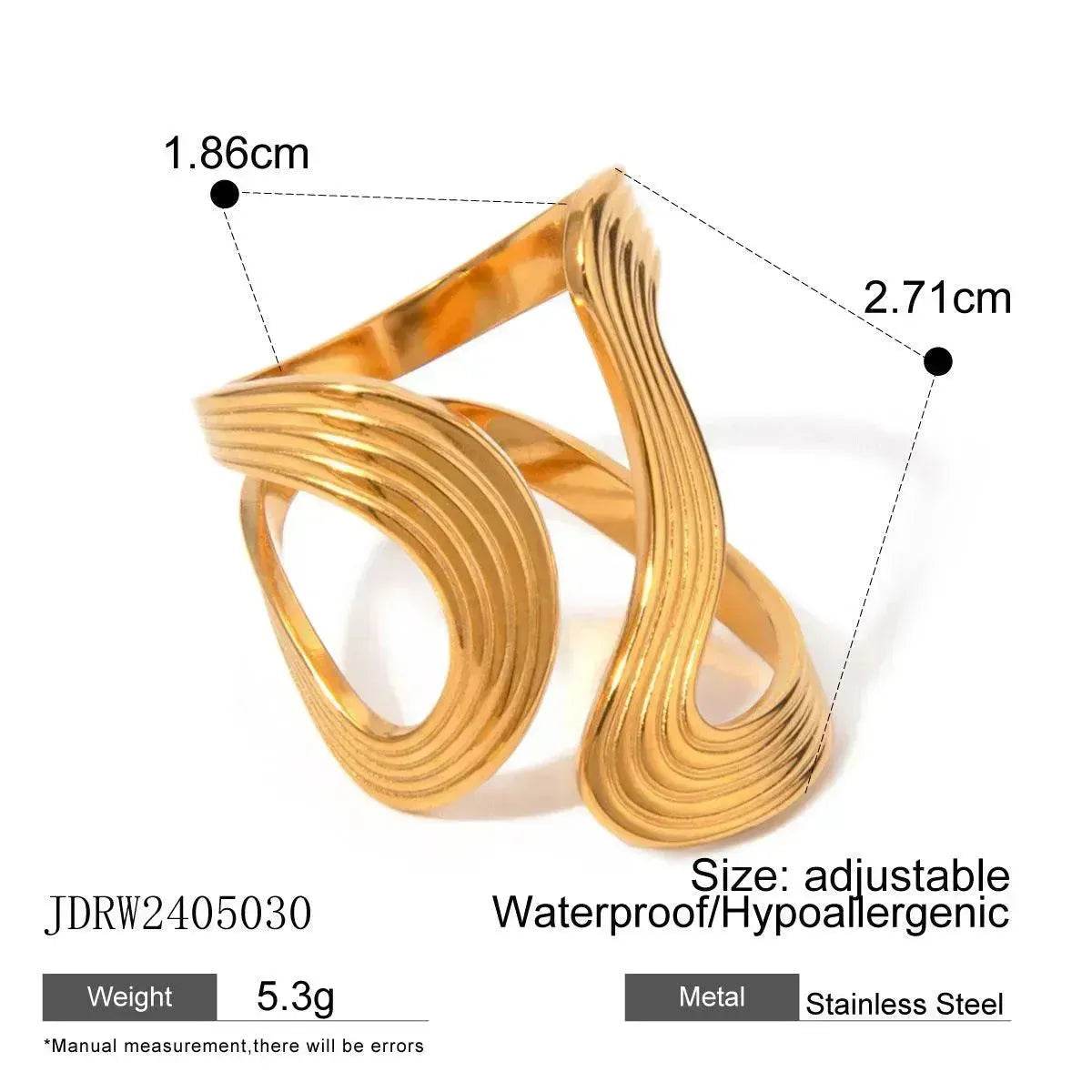 Design Sense Minority Simple 18K Gold Stainless Steel Double Layer Snake Shape Ring for Women - Velora