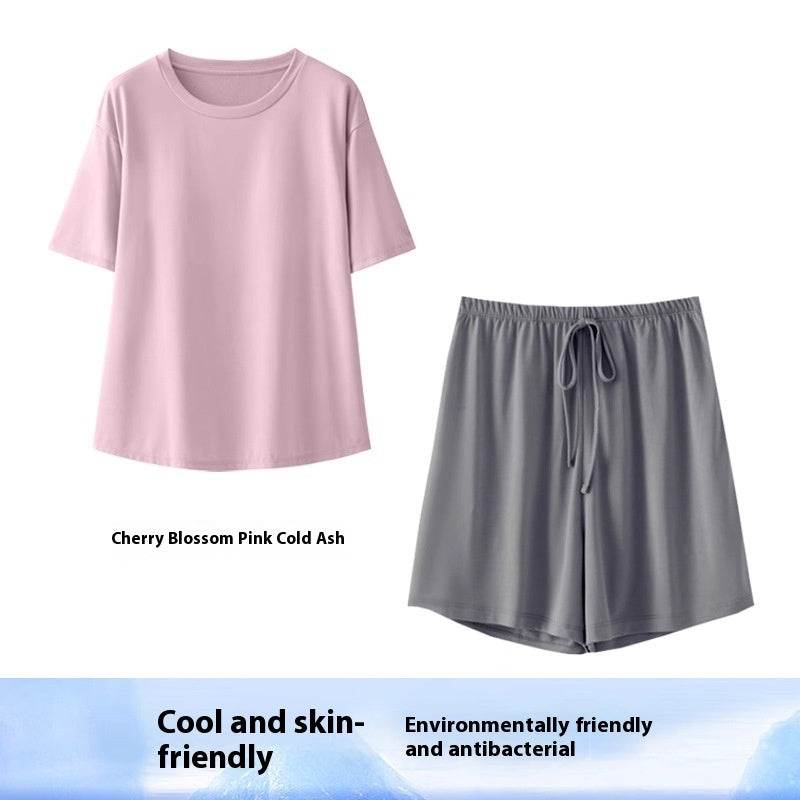 Women's Home Bamboo Fiber Slit T-shirt Shorts Pajama Set - Velora