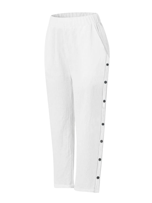 Full Size Side Decor Button Casual Wide Leg Pants Plus Size - Velora