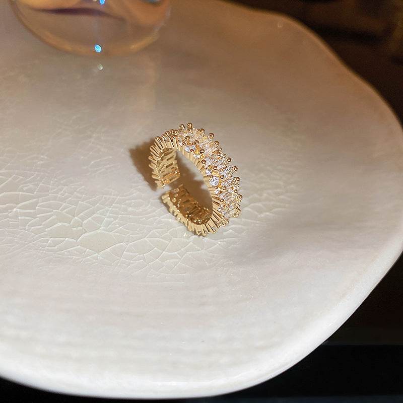 Pearl Hollowed-out Square Open-end Zircon Ring European And American Fashion Ring Female Jewelry - Velora