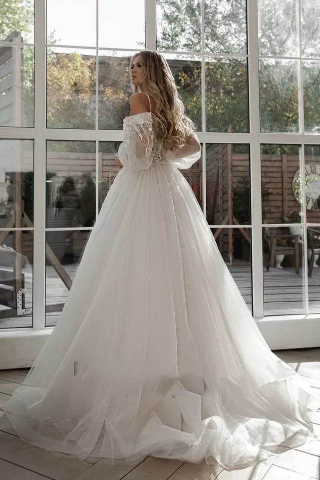 Boho Bride Gown Puff Sleeve Off Shoulder Wedding Dresses - Velora