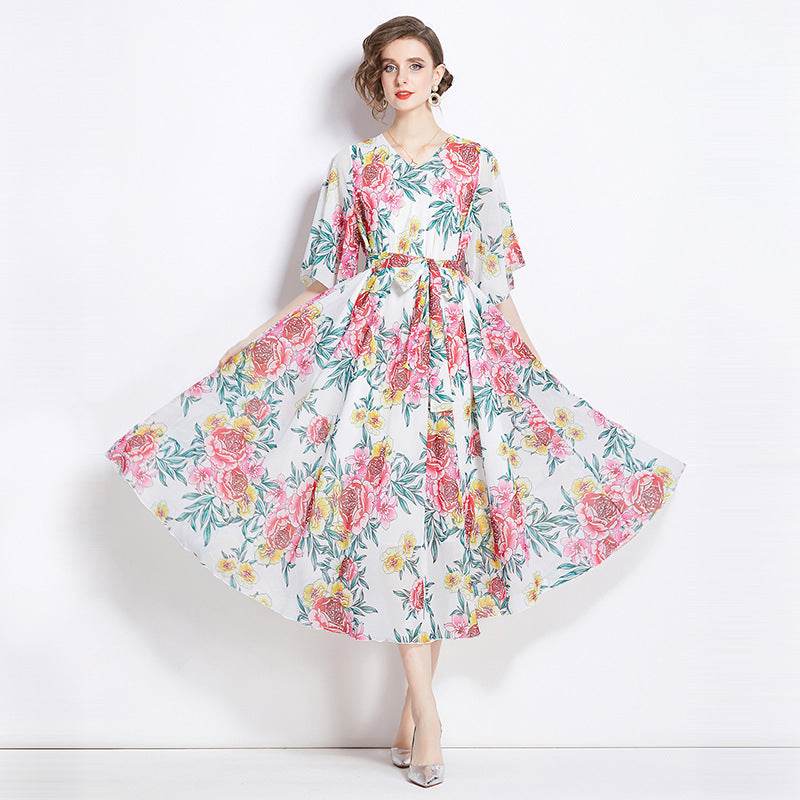 Gentle Elegant Tencel Elegant Drape Printing Dress - Velora