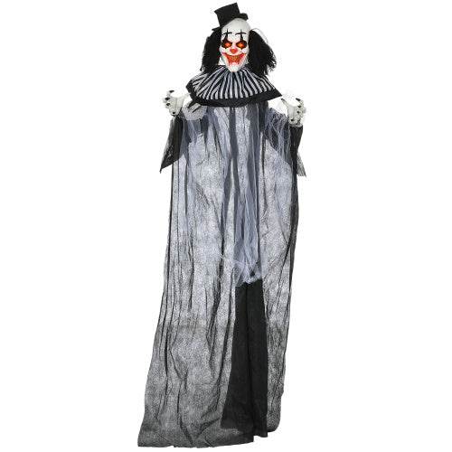 HOMCOM 6 Life Size Outdoor Halloween Decoration, Classic Black And White Striped Clown Animatronic, Sound And Motion Activated Animated Prop With Light Up Eyes Sounds