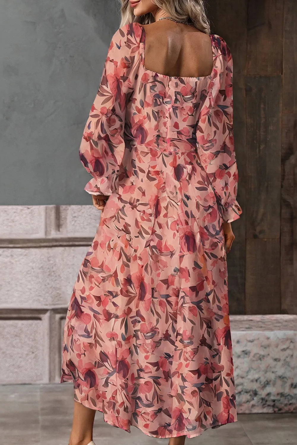 Floral Print Flounce Sleeve Midi Dress - Velora