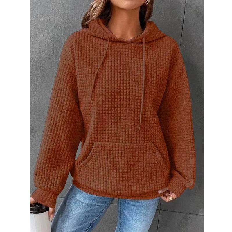 Fashion Waffle Hoodie Sweater Women's Sports Sweatshirt Casual Long Sleeve Tops Womens Clothing - Velora