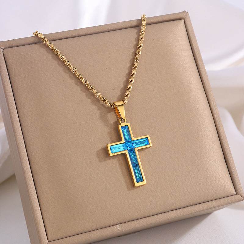 Fashion Jewelry European And American Ing Style Diamond Cross Necklace Unique No Color Fading - Velora