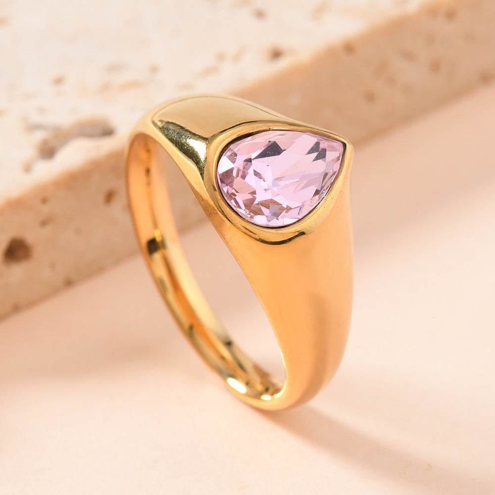 Colorful Rhinestone Rings Fashion Personality Teardrop-shaped Ring For Women Jewelry - Velora