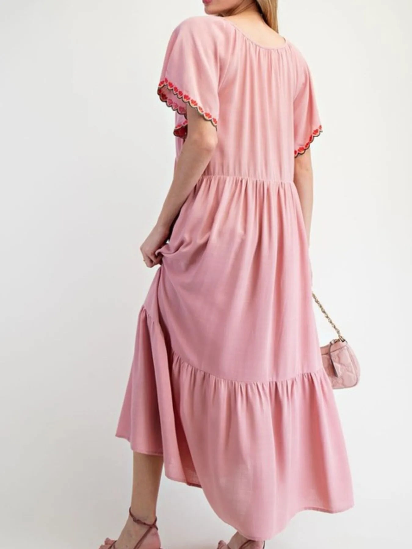 Floral Notched Flutter Sleeve Dress - Velora