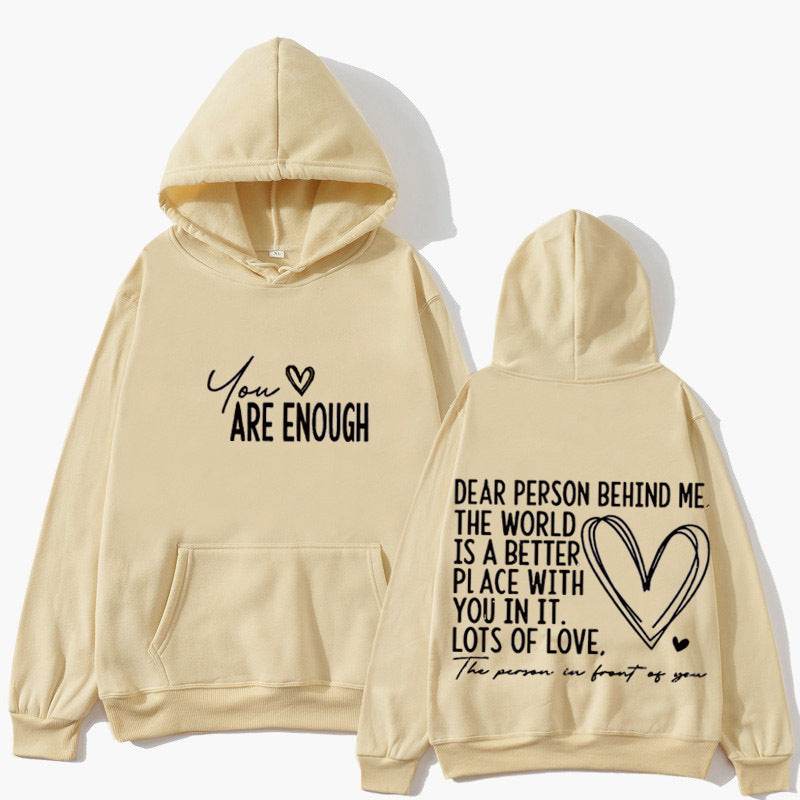 New YOU ARE ENOUGH Lettered Casual Hoodie - Velora