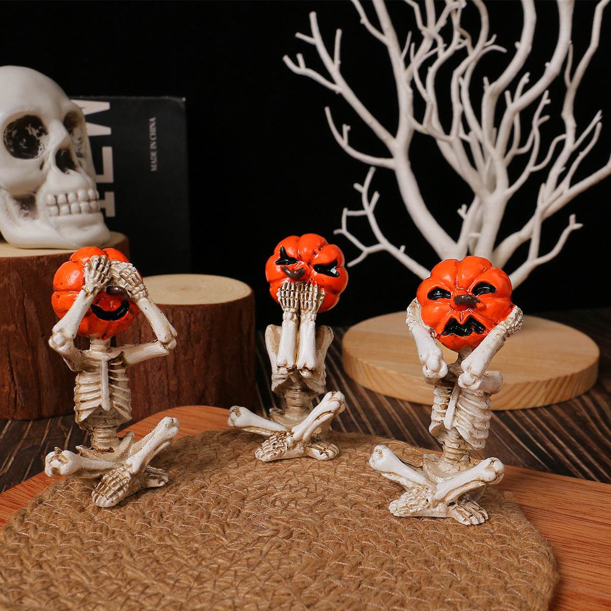 Pumpkin Head Skull Doll Ornaments Home Halloween Layout Props - Velora