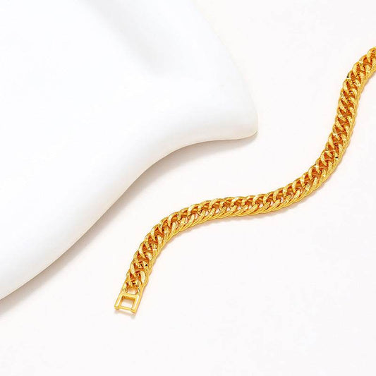 Gold-plated Copper Bracelet Men's Lady Couple Jewelry Alloy Curb Necklace - Velora